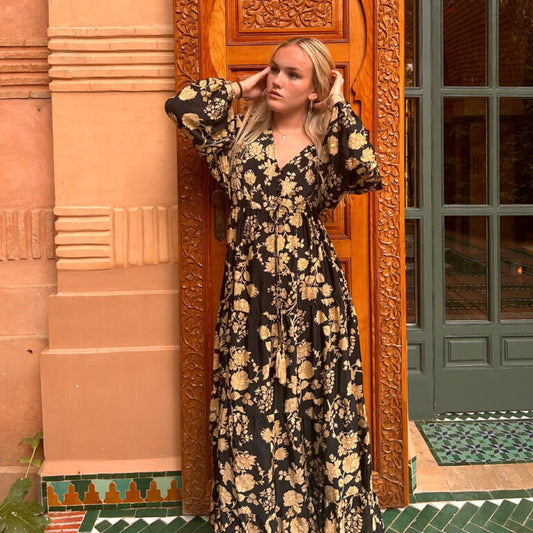 Beba Black & Gold Floral Dress