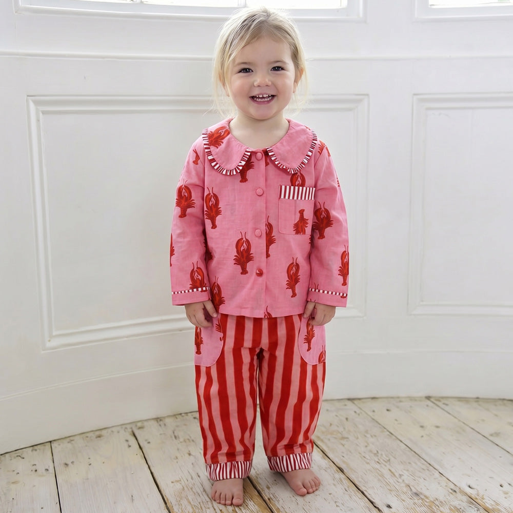 RUBY GIRLS PINK & RED LOBSTER PRINT PYJAMAS 10-12