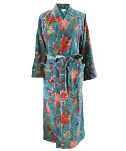 VELVET TEAL EXOTIC FLOWER DRESSING GOWN SATIN LINE