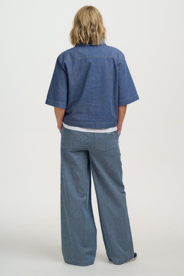 BLUE STRIPE DENIM FIFI WIDE LEG TROUSERS