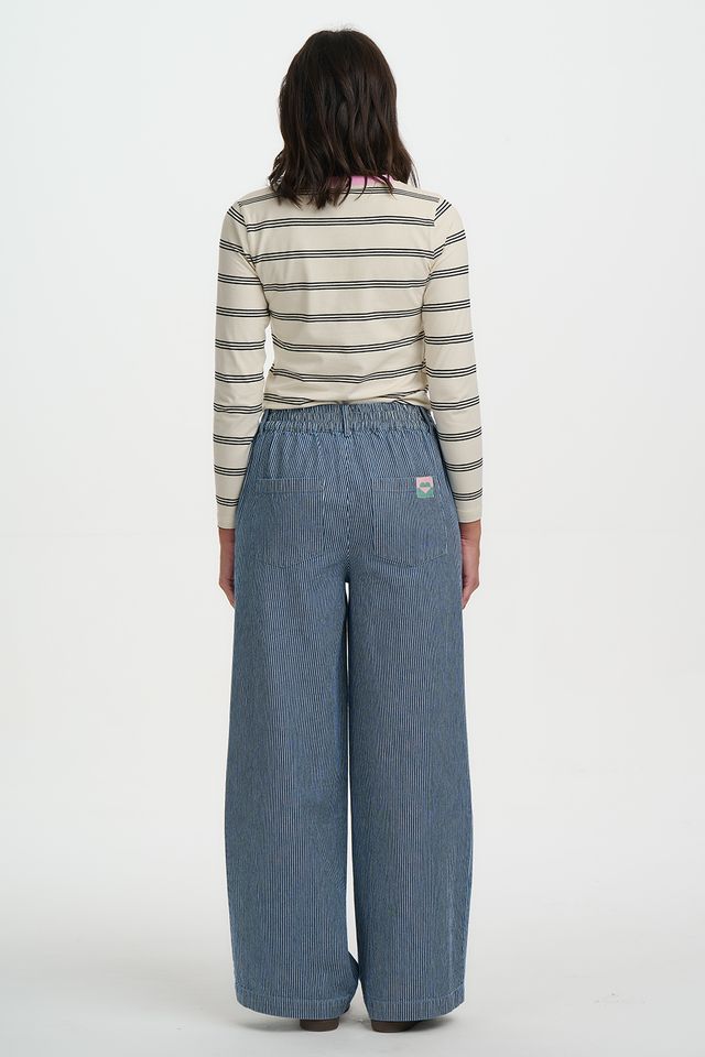 BLUE STRIPE DENIM  FIFI WIDE LEG TROUSERS