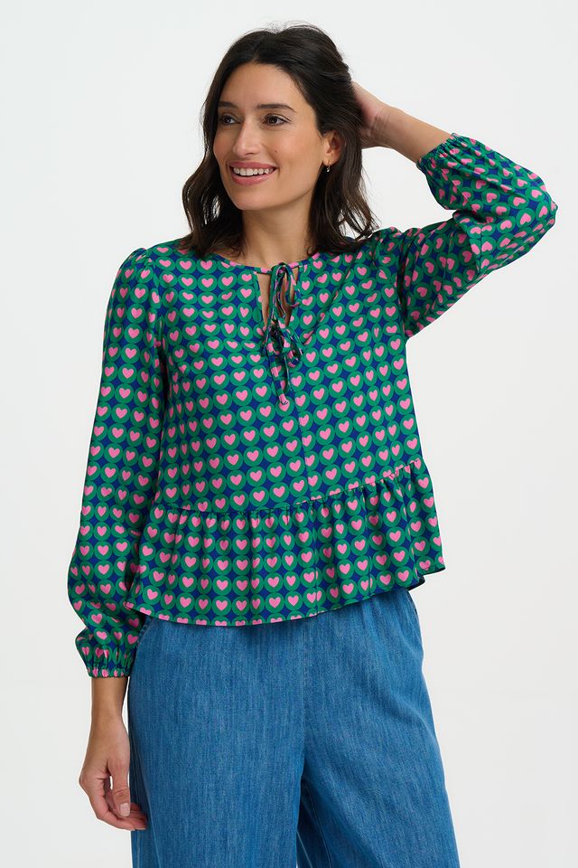 NAVY, HEART TILE OLINA TOP