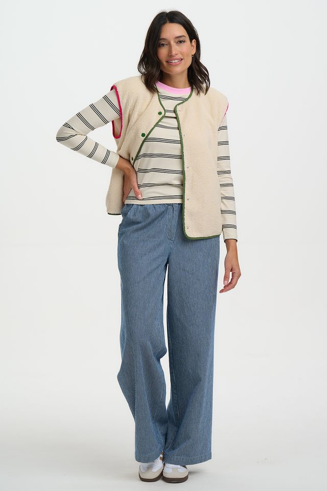 BLUE STRIPE DENIM  FIFI WIDE LEG TROUSERS