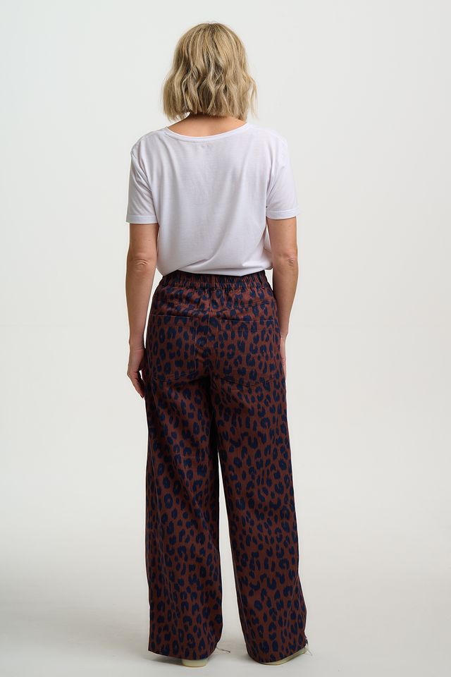RUST/NAVY, IKAT LEOPARD  NICA WIDE LEG TROUSERS