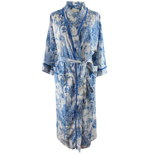 Blue & White Safari Toile De Jouy Print Dressing Gown