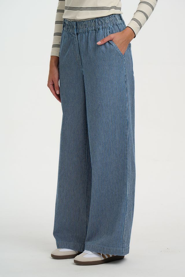 BLUE STRIPE DENIM  FIFI WIDE LEG TROUSERS