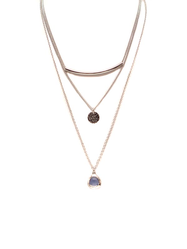 Multilayered Drop and Coin Necklace - Silver