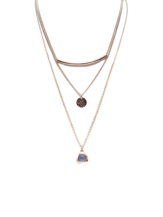 Multilayered Drop and Coin Necklace - Silver