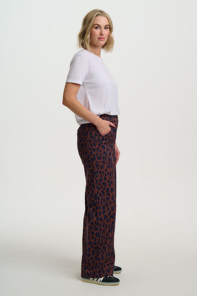 RUST/NAVY, IKAT LEOPARD  NICA WIDE LEG TROUSERS