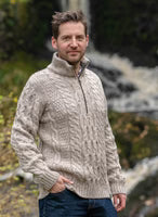 British Wool Keasden Zip Neck Aran Jumper