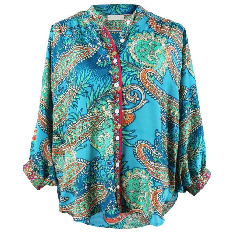 Turquoise orange prink & brown button down shirt
