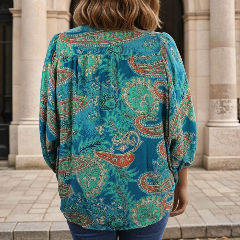 Turquoise orange prink & brown button down shirt