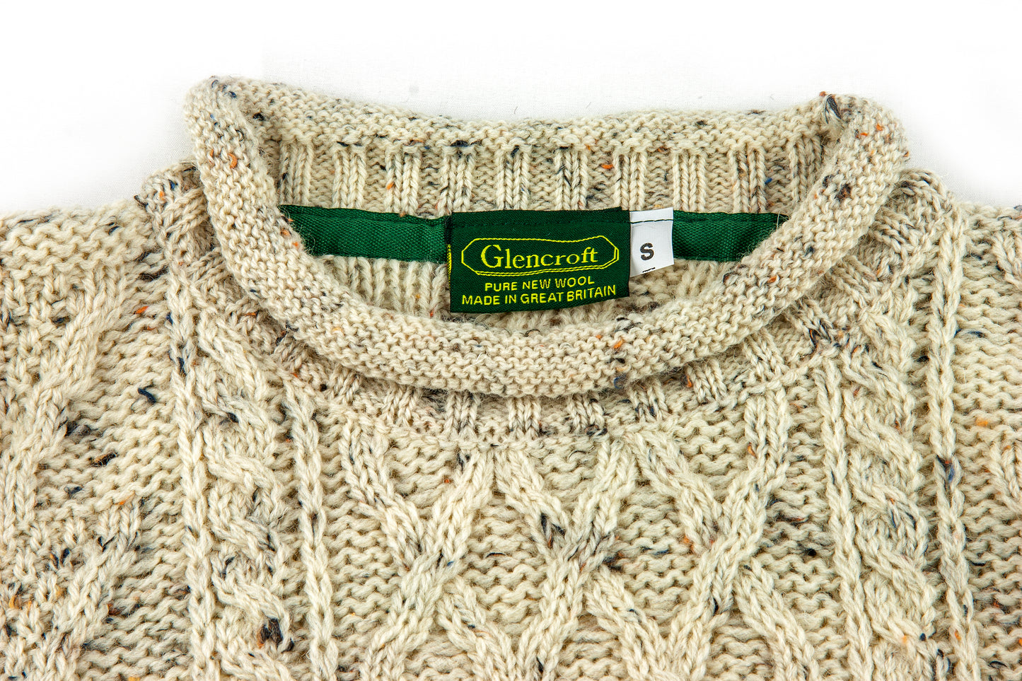 100% Wool Roll Collar Aran Jumper - Cream Nep