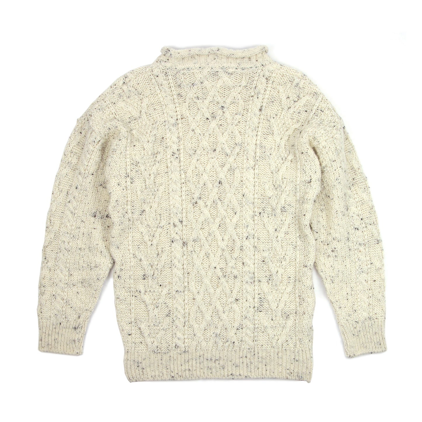 100% Wool Roll Collar Aran Jumper - Cream Nep