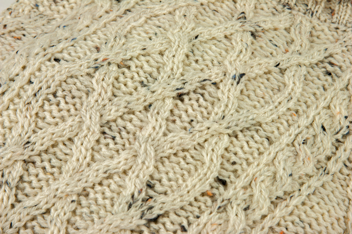 100% Wool Roll Collar Aran Jumper - Cream Nep