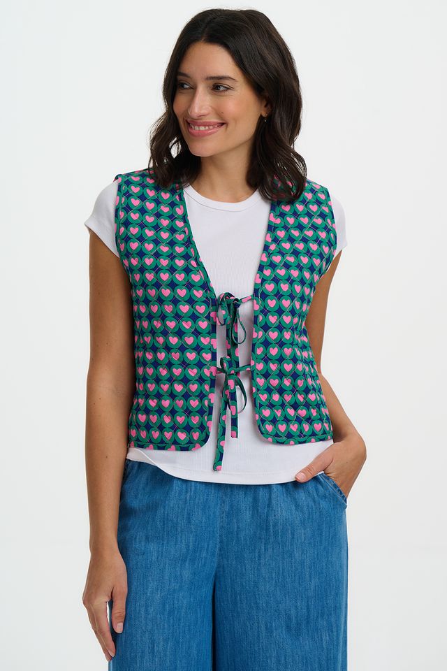 NAVY, HEART TILE VANDER QUILTED WAISTCOAT