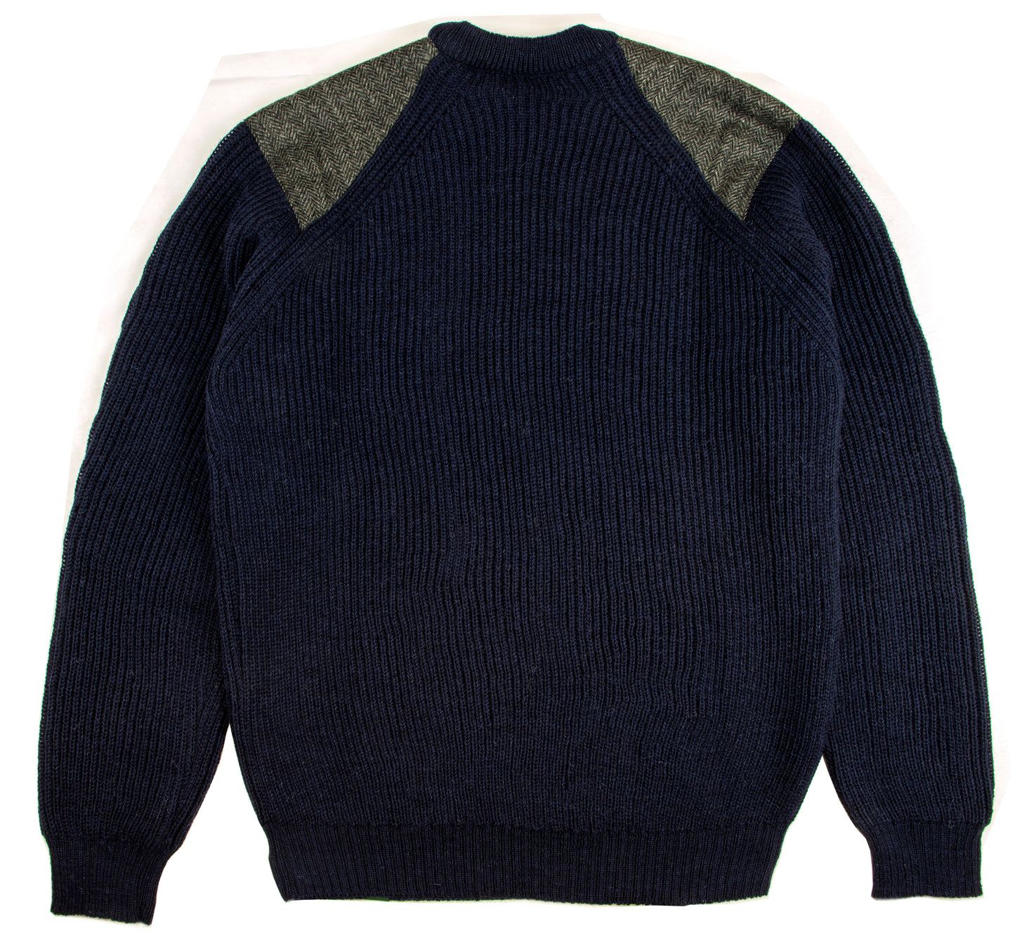 100% Wool Crew Nk weater / Tweed Patches - Nvy