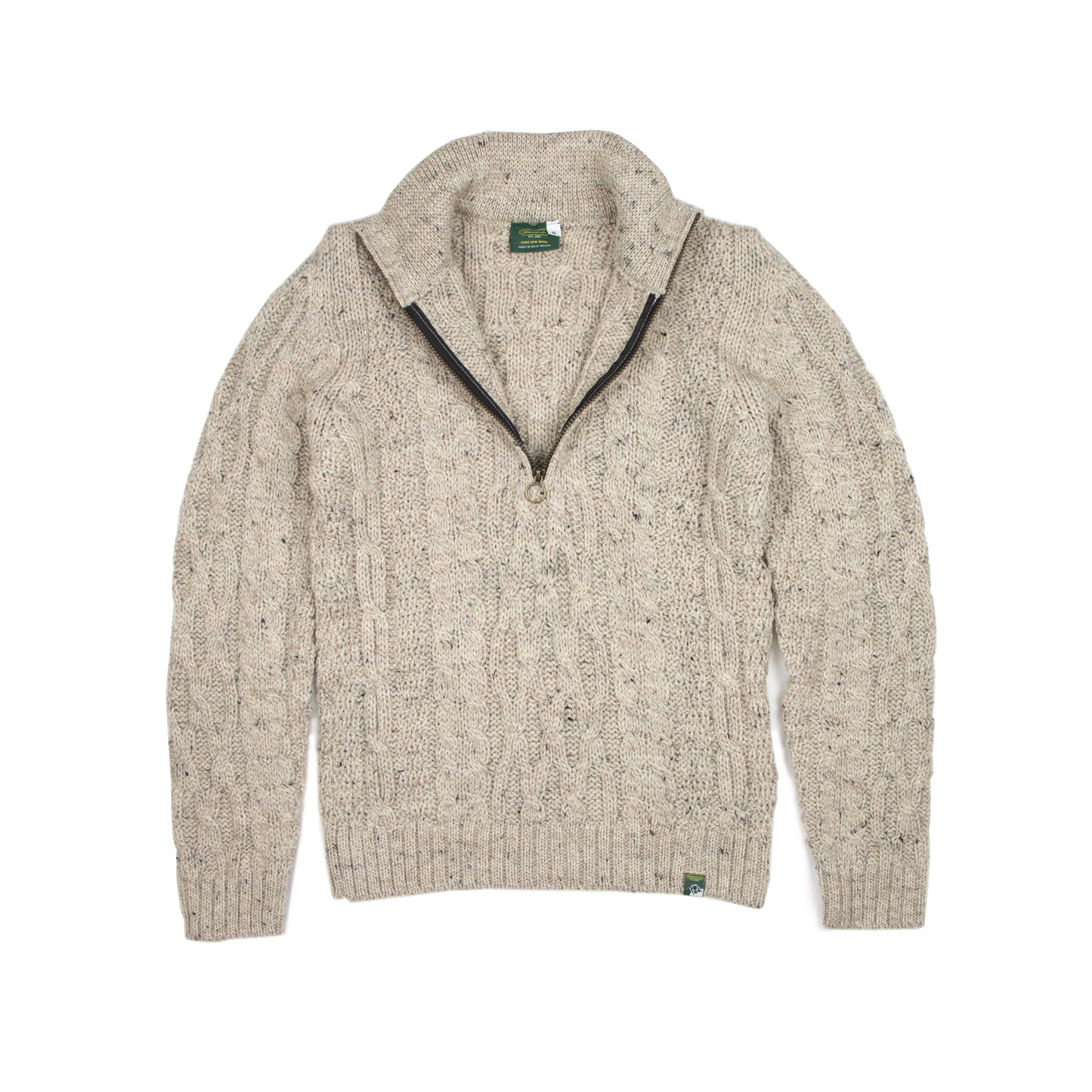 British Wool Keasden Zip Neck Aran Jumper