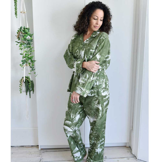 TROPICAL GREEN FERN PRINT PYJAMAS S/M