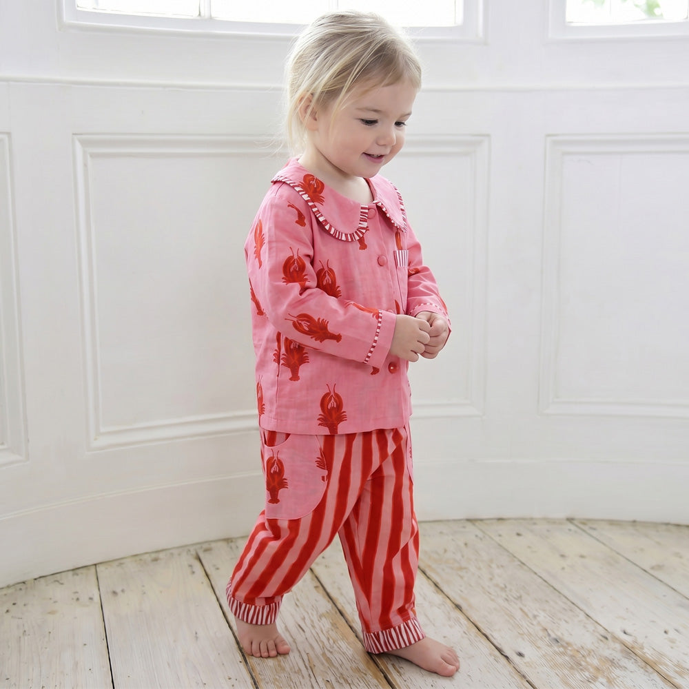 RUBY GIRLS PINK & RED LOBSTER PRINT PYJAMAS 10-12