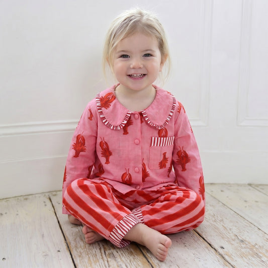 RUBY GIRLS PINK & RED LOBSTER PRINT PYJAMAS