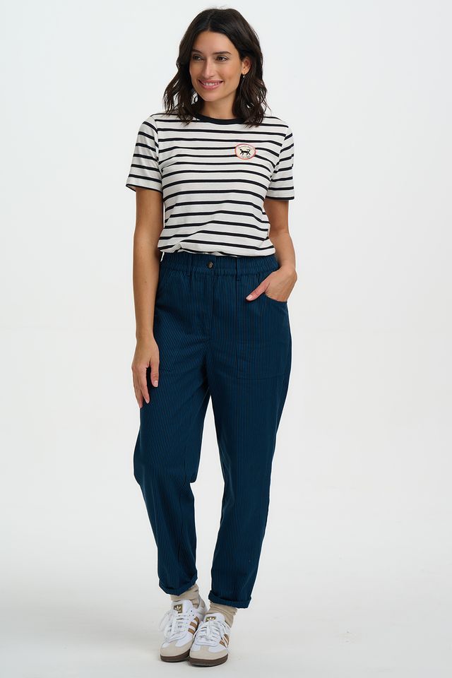 BLACK/TEAL, THIN  STRIPE  ROWAN TROUSERS