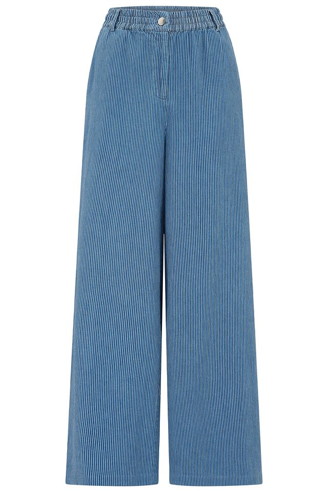BLUE STRIPE DENIM  FIFI WIDE LEG TROUSERS