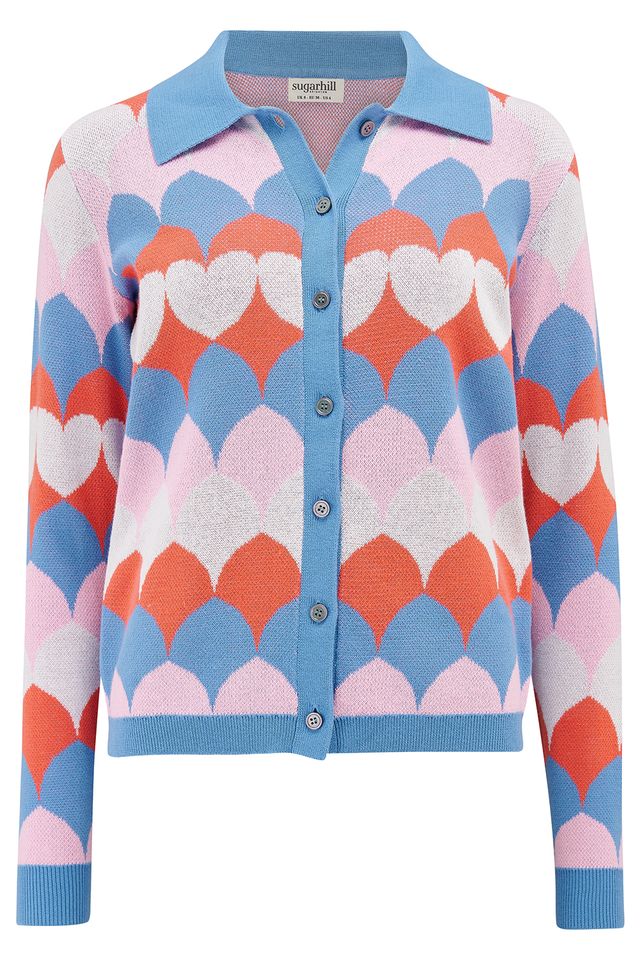 MULTI, HEART SCALLOP  HOLLIE COLLARED CARDIGAN
