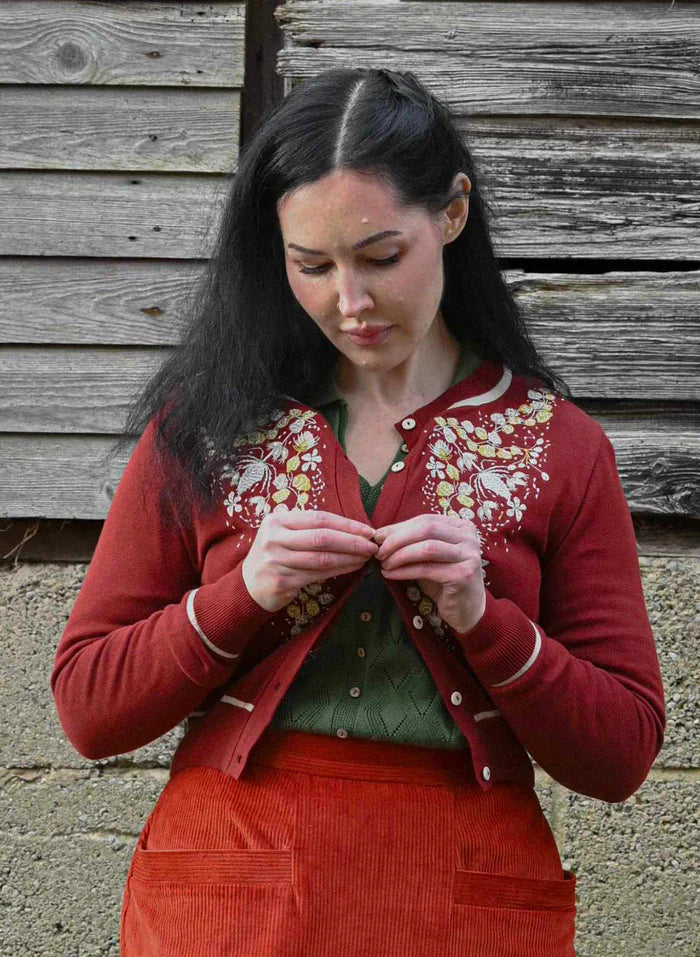 Vera - Burgundy Berries Cardigan S