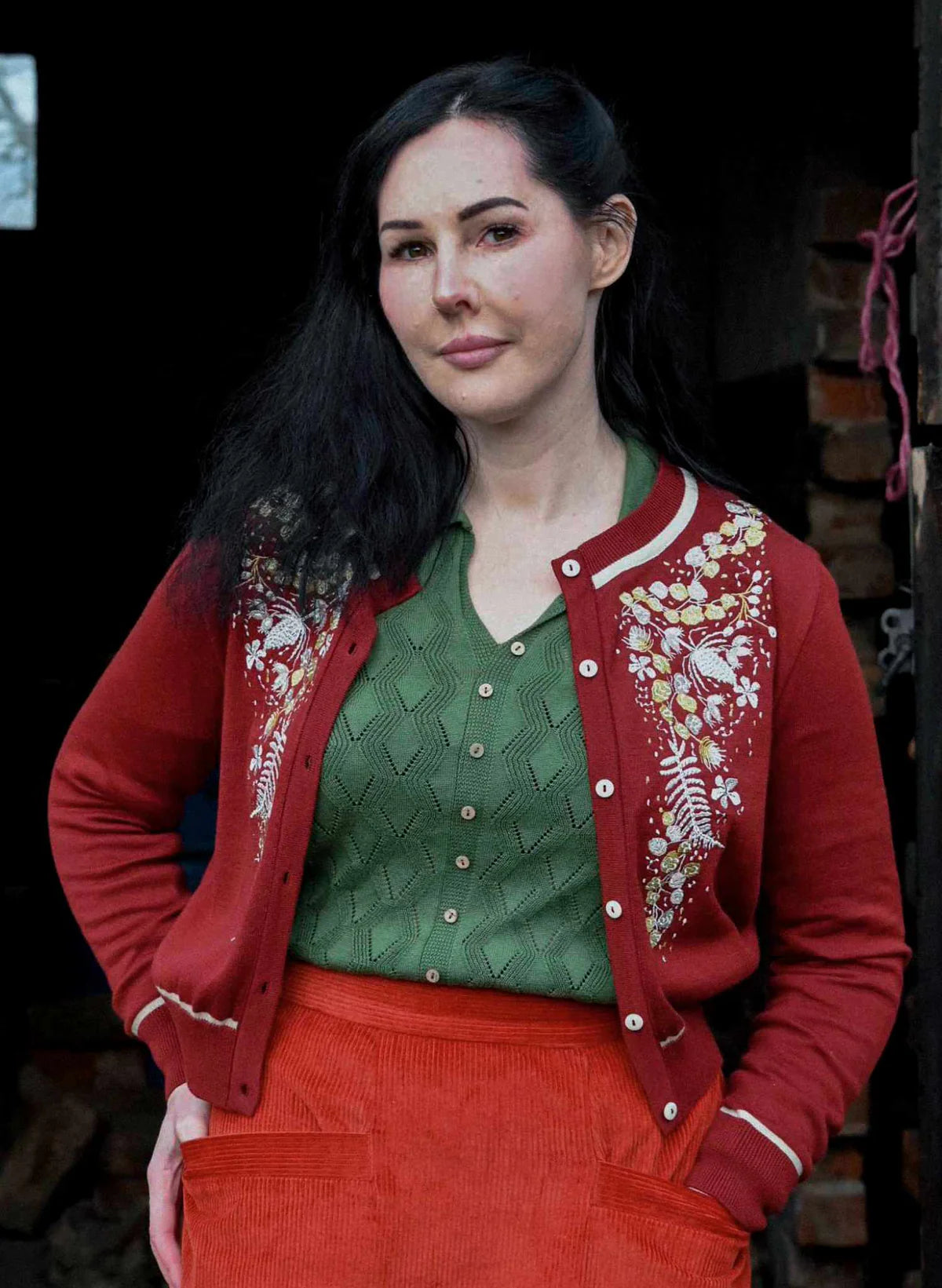 Vera - Burgundy Berries Cardigan L