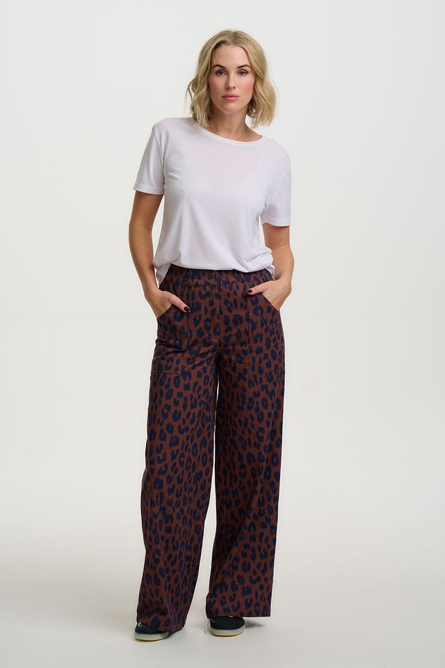 RUST/NAVY, IKAT LEOPARD  NICA WIDE LEG TROUSERS