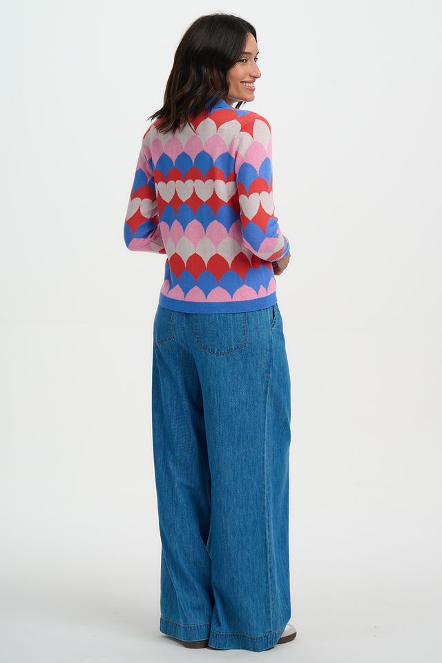 MULTI, HEART SCALLOP  HOLLIE COLLARED CARDIGAN