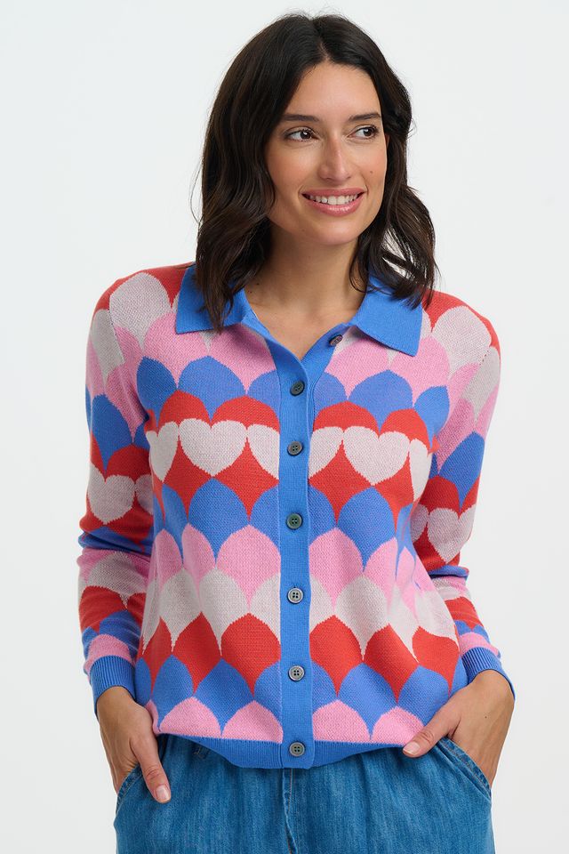 MULTI, HEART SCALLOP  HOLLIE COLLARED CARDIGAN