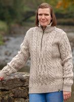 British Wool Keasden Zip Neck Aran Jumper
