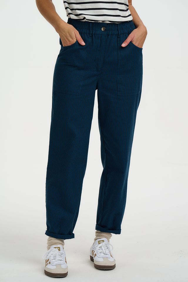 BLACK/TEAL, THIN  STRIPE  ROWAN TROUSERS