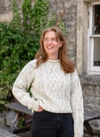 100% Wool Roll Collar Aran Jumper - Cream Nep